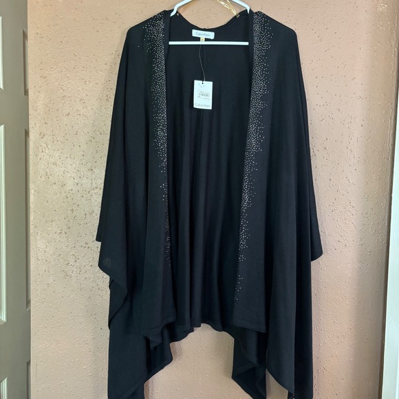 Calvin Klein Sweaters - Calvin Klein Womens Black Rhinestone Embellished Open Front Wrap Shrug OS NWT